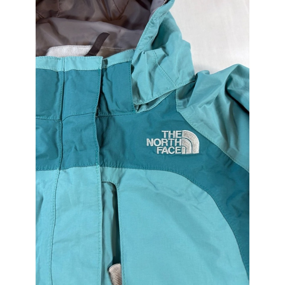 The North Face Girls L HyVent Rain Jacket Teal Turquoise Hooded Full Zip Shell - Picture 3 of 11